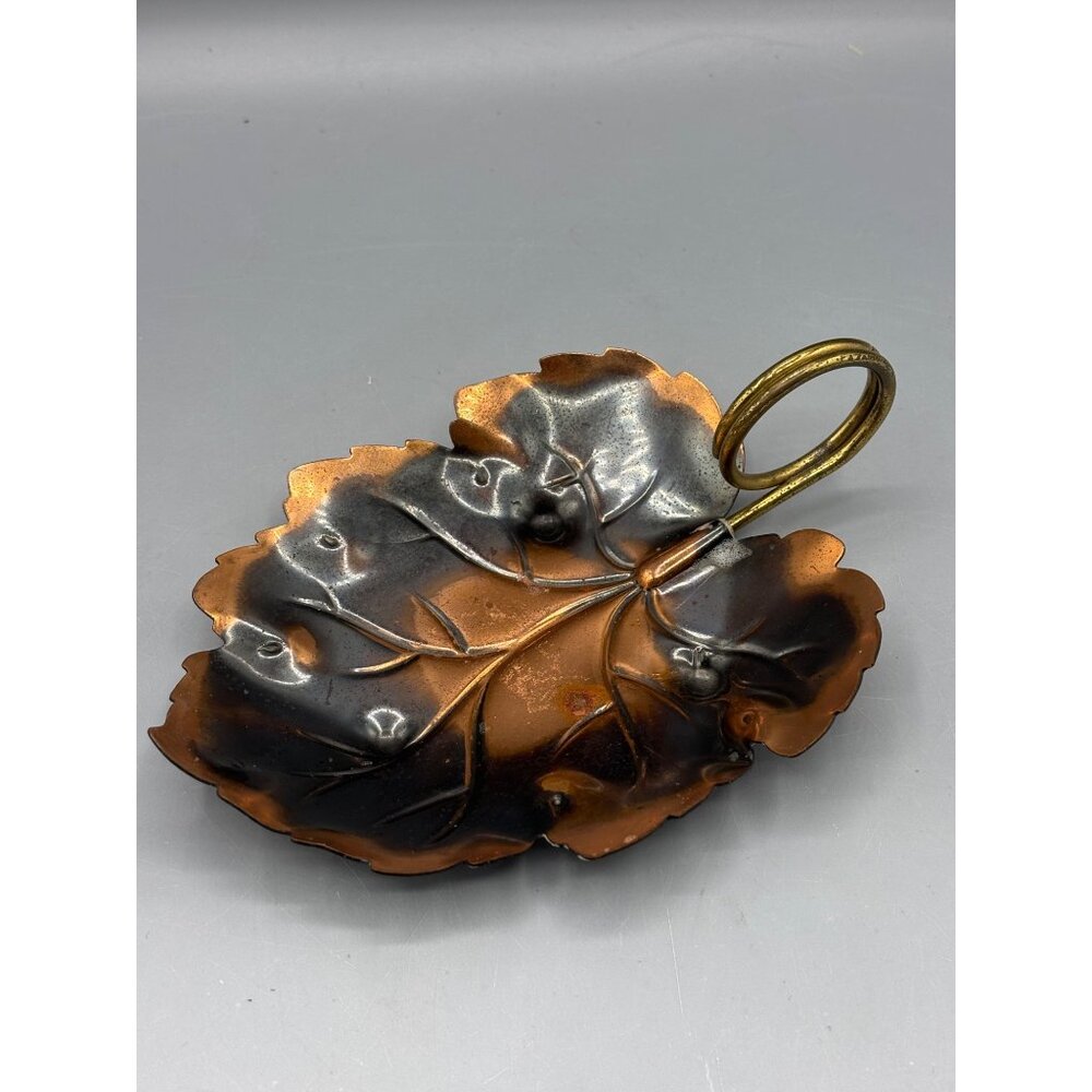 Vtg Coppercraft Leaf Shaped Metal‎ Trinket Dish Handle Retro Decor